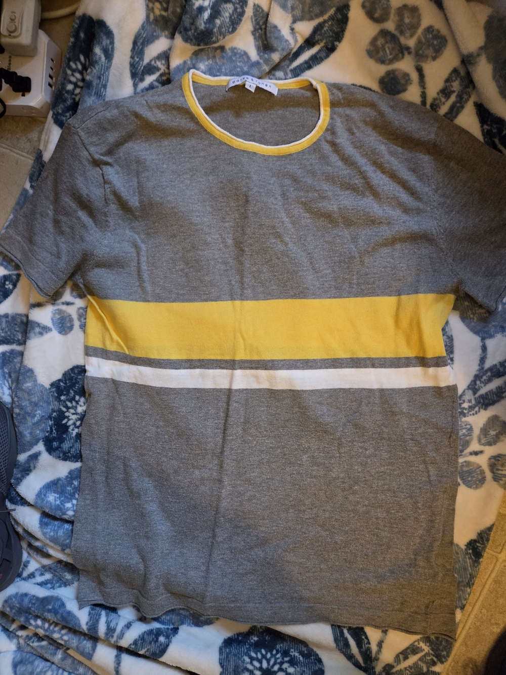 Parke & Ronen Heather Gray Tee with Yellow and White Trim